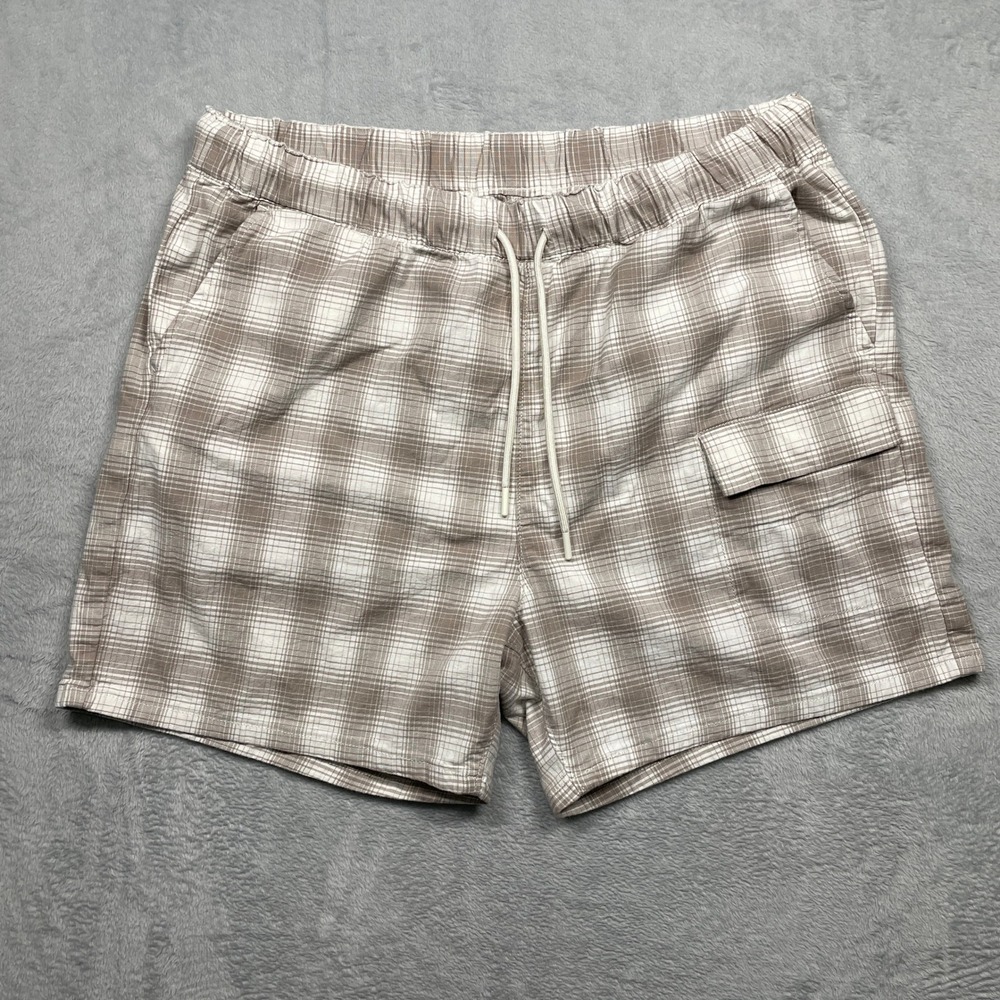 Levi's Shorts Mens XL Brown Plaid Elastic Drawstring Waist Cargo Pockets
